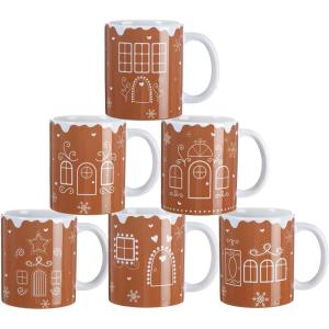 imageZubebe Christmas Coffee Mugs Set of 6 11oz Ceramic Coffee Cups Snowman Mugs Cocoa Milk Tea Holiday Mugs Christmas New Year Party Decor Gift for Women Family Friends ColleaguesGingerbread
