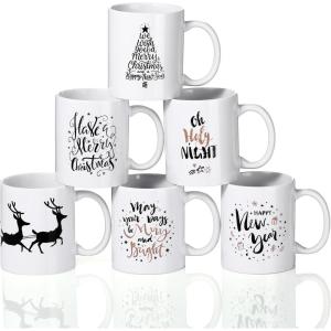 imageZubebe Christmas Coffee Mugs Set of 6 11oz Ceramic Coffee Cups Snowman Mugs Cocoa Milk Tea Holiday Mugs Christmas New Year Party Decor Gift for Women Family Friends ColleaguesElk