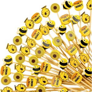 image:imageZubebe Summer Bees Cocktail Picks Sunflower Bamboo Toothpicks Cocktail Toothpicks for Cupcake Fruit Appetizers Drinks Baby Shower Party Decorations100 Pcs100